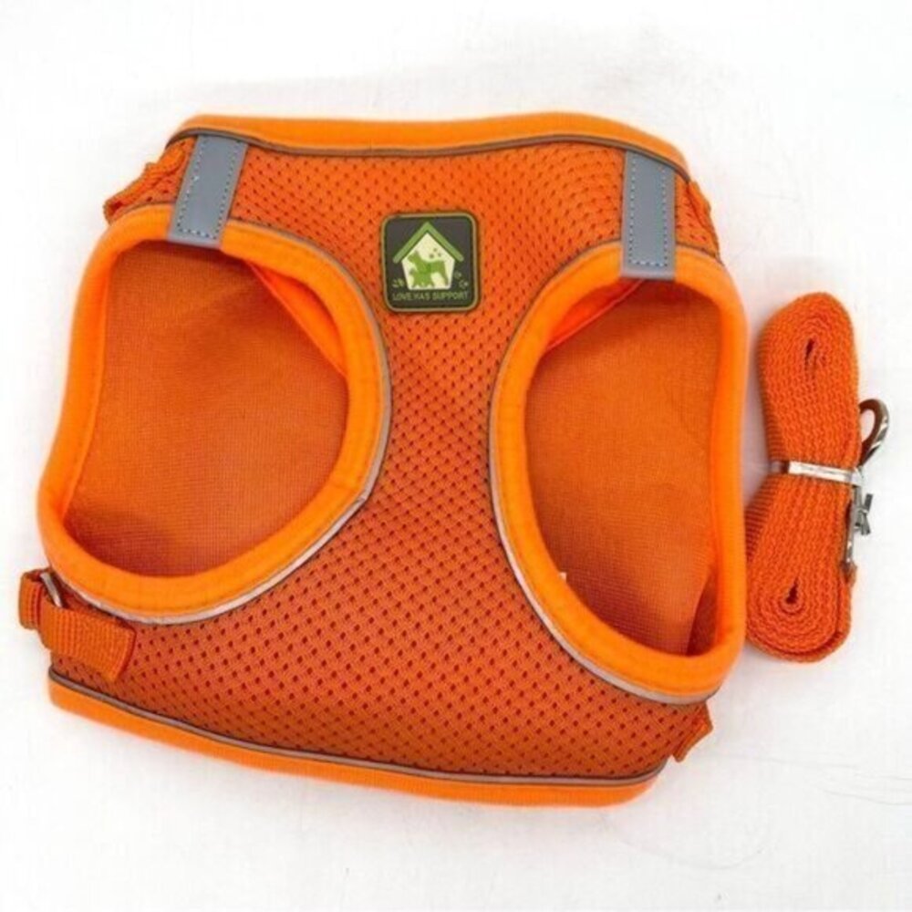 Reflective Dog Harness and Leash Set Neon OrangeNew
